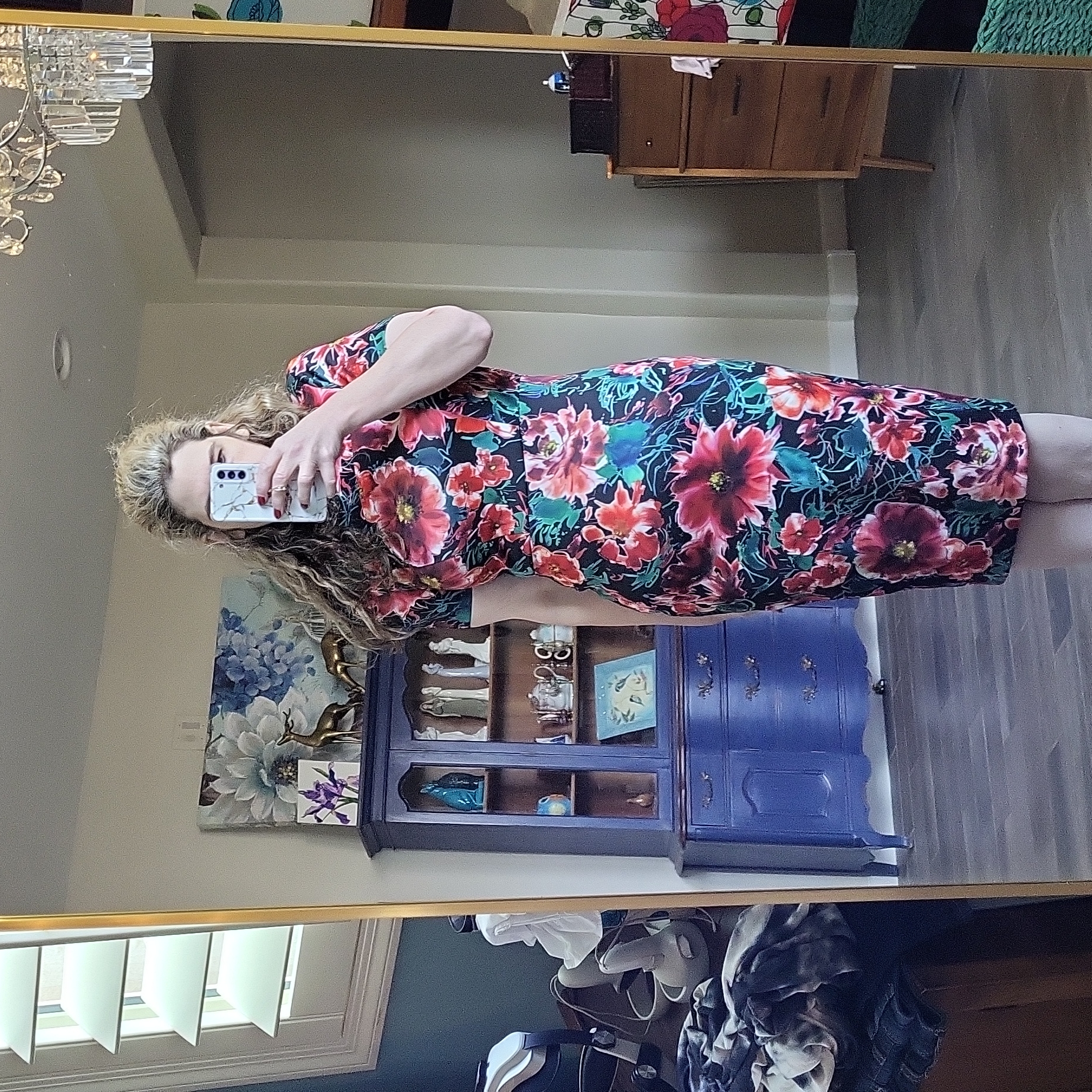 Alexia Admor Floral Scuba Midi Sheath Dress Multi Colored Short Sleeves Size M